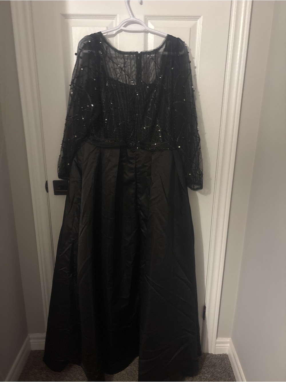 Black Beaded Long Sleeve Evening Dress